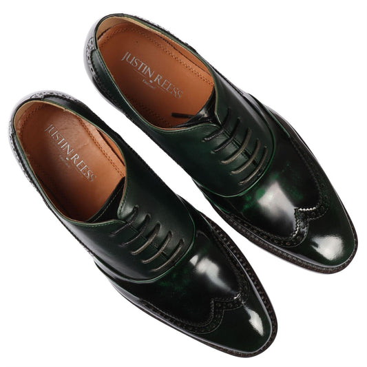 Filippo – Scarpe Uomo Verde Vernice con Lacci e Dettagli Brogue