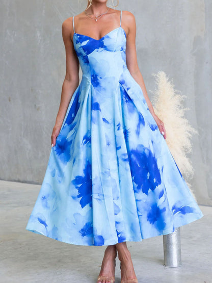 Milena - Abito Midi Stampa Floreale Spalline Sottili Donna