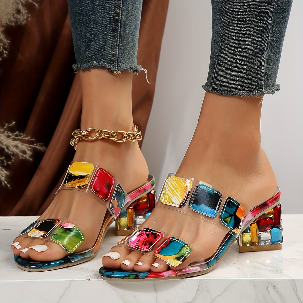 Micol - Sandali donna tacco block punta aperta decorativi