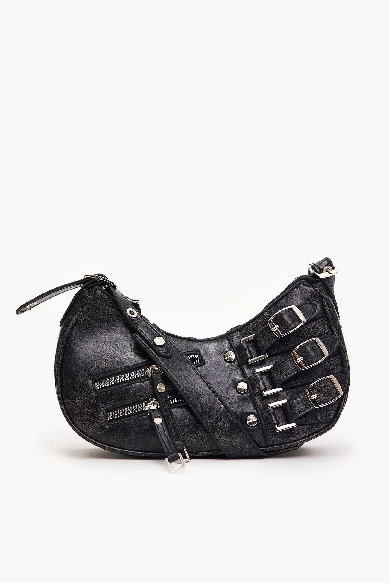 Debora – Borsa Modello Baguette Con Fibbie Decorative E Chiusura Zip