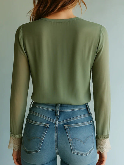 Kleofatra - Blusa Donna Floreale Dettaglio Pizzo Elegante
