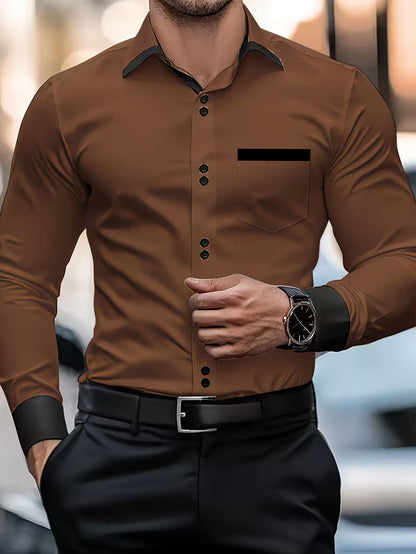 Krispino - Camicia Uomo Elegante Maniche Lunghe Bottoni Chic