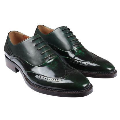 Filippo – Scarpe Uomo Verde Vernice con Lacci e Dettagli Brogue