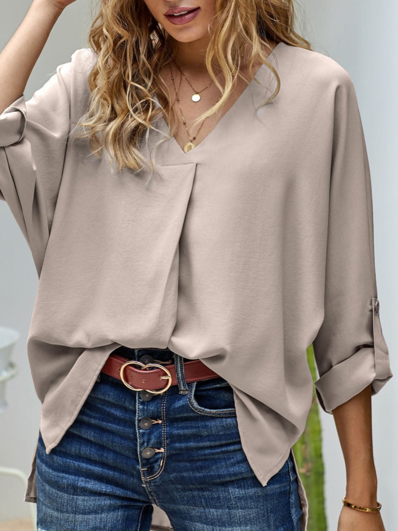 Letizia - Blusa Elegante Scollo V Maniche Lunghe Donna