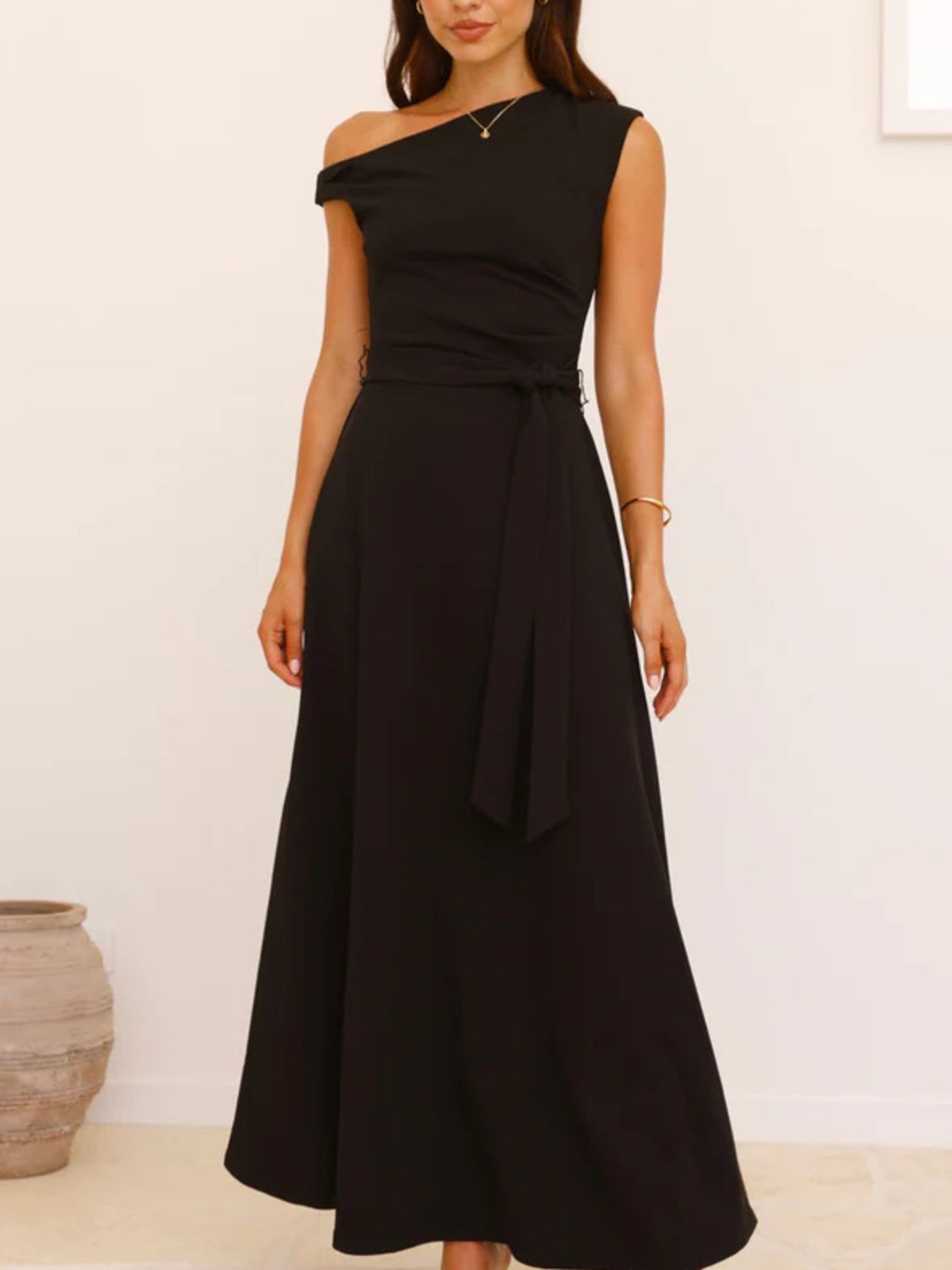 Mariangela - Maxi Dress Monospalla Laccio Vita Donna Elegante