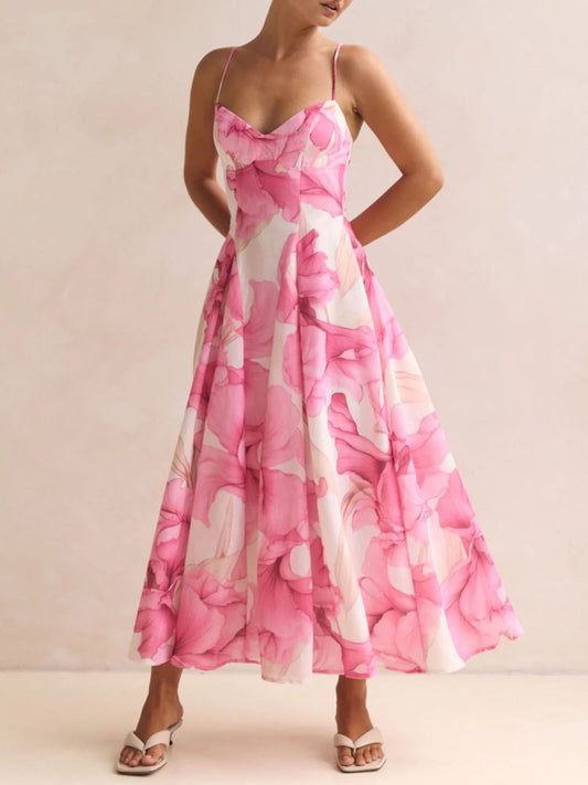 Milena - Abito Midi Stampa Floreale Spalline Sottili Donna