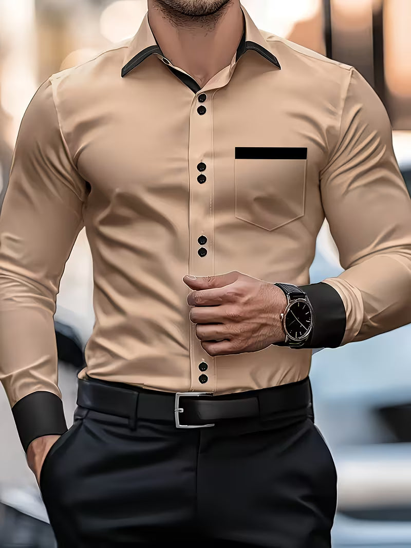 Krispino - Camicia Uomo Elegante Maniche Lunghe Bottoni Chic