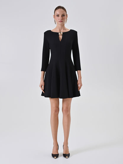 Quinara - Abito Nero a Ruota Donna Elegante Femminile Moderno