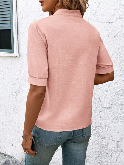 Kostanza - Blusa Donna Ricamata Scollo Manica Corta Chic