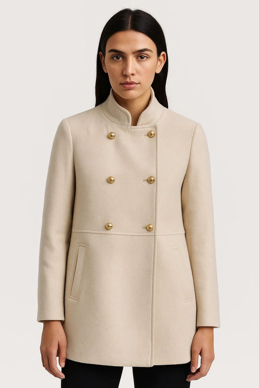 Serena – Cappotto Doppiopetto Collo Alto Bottoni Dorati