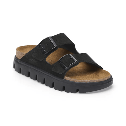 Quinoria - Birkenstock Arizona da donna, suede nero con tacco largo