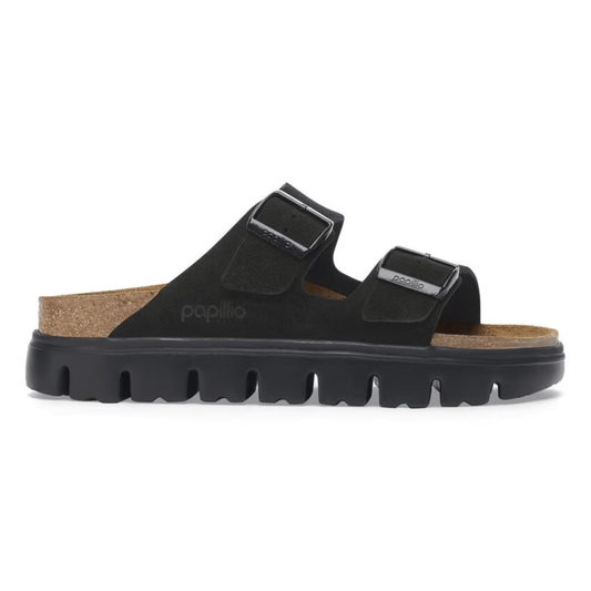 Quinoria - Birkenstock Arizona da donna, suede nero con tacco largo