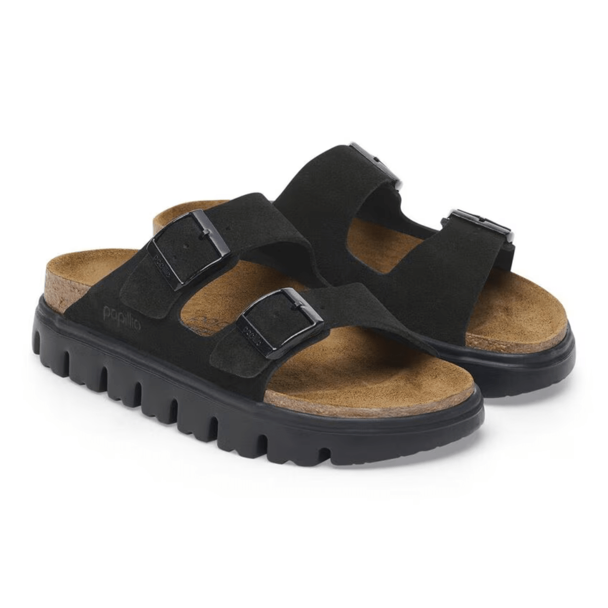 Quinoria - Birkenstock Arizona da donna, suede nero con tacco largo