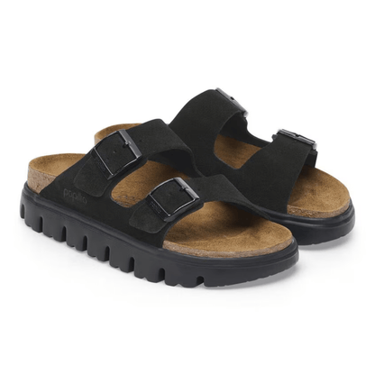 Quinoria - Birkenstock Arizona da donna, suede nero con tacco largo