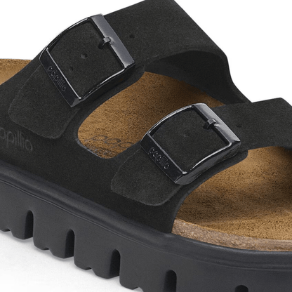 Quinoria - Birkenstock Arizona da donna, suede nero con tacco largo