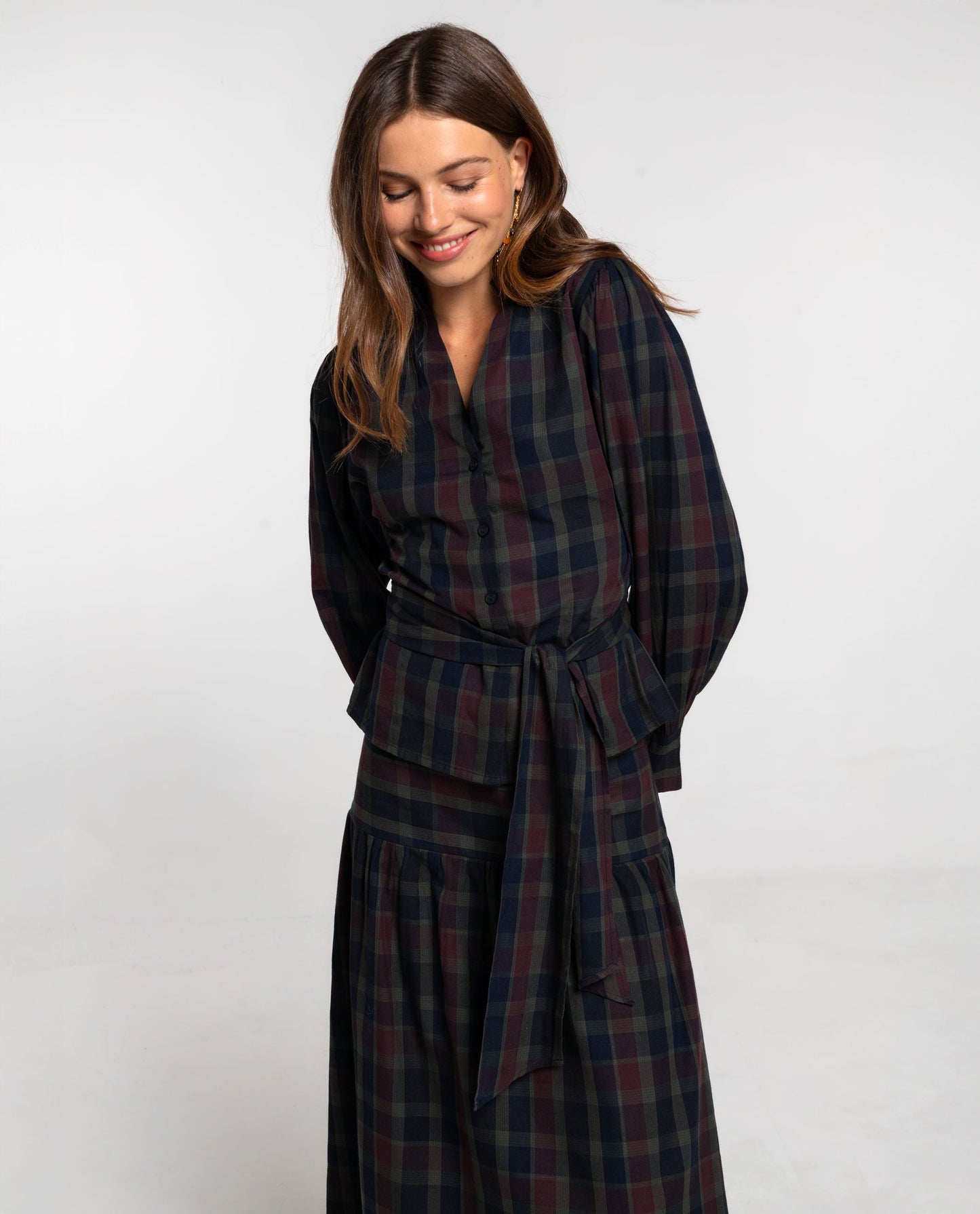 Consolata - Blusa Elegante a Quadri Tartan Fantasia Classica