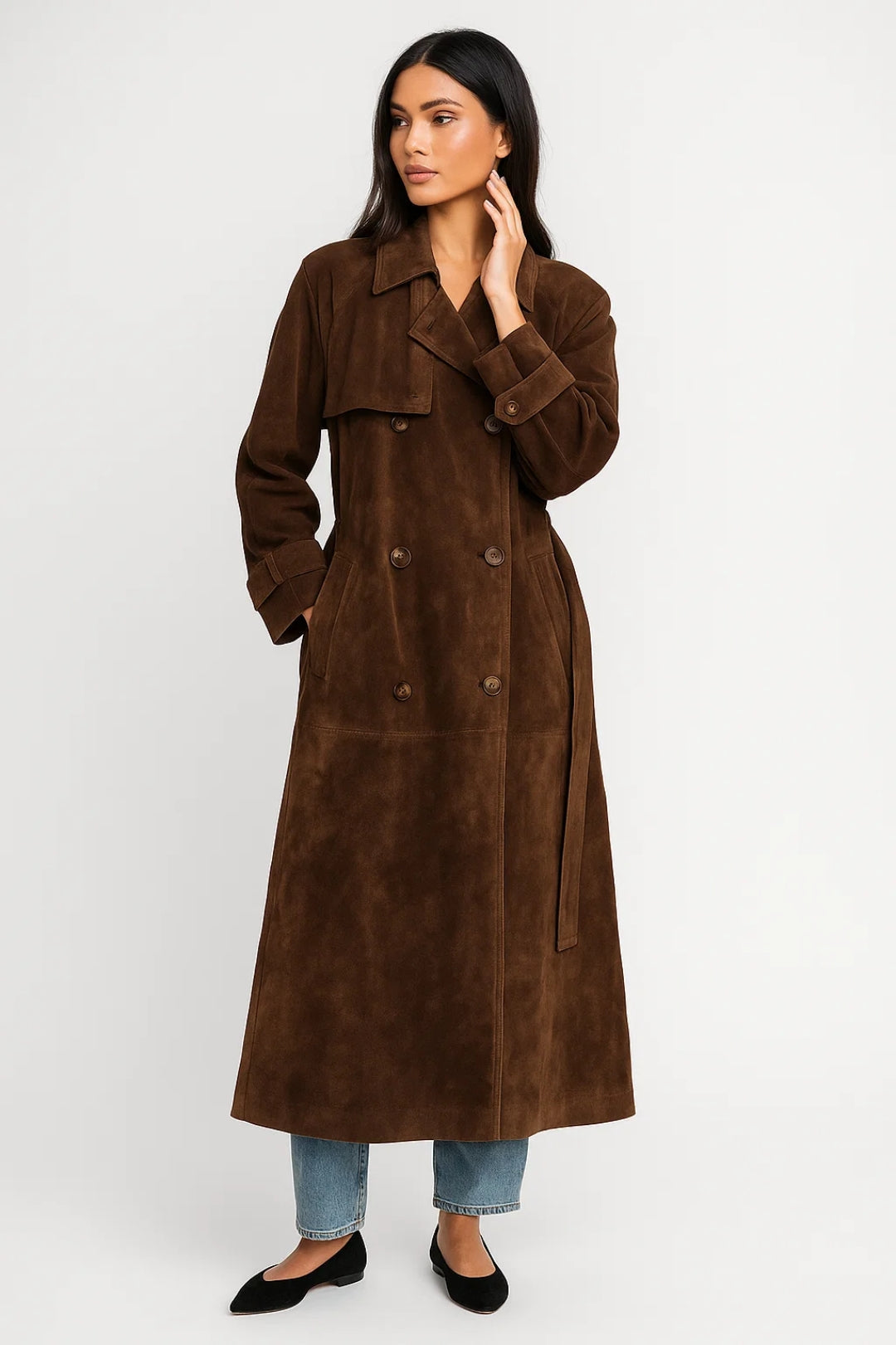 Gemma - Trench Lungo in Simil Scamosciato Elegante