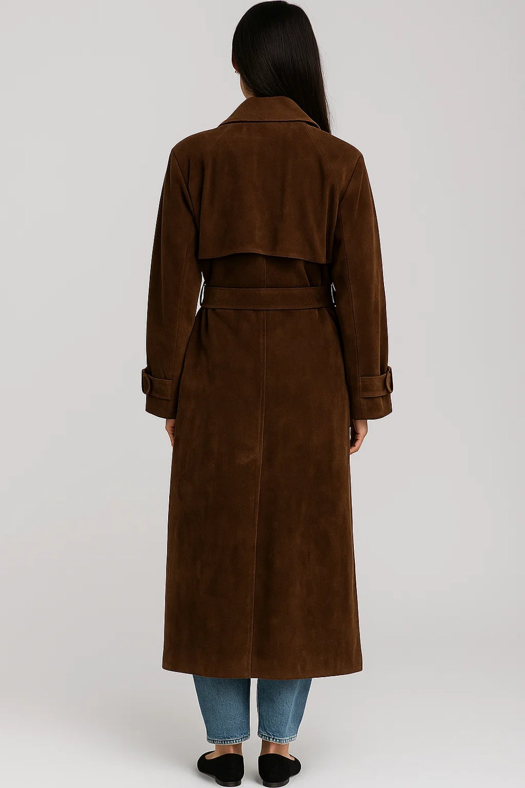 Gemma - Trench Lungo in Simil Scamosciato Elegante