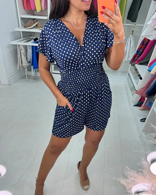 Kassia - Tuta Donna Casual Maniche Corte Fantasia Pois