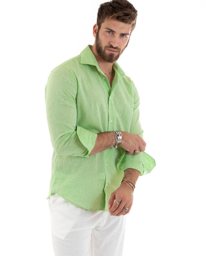 Emanuele – Camicia uomo sartoriale collo francese verde