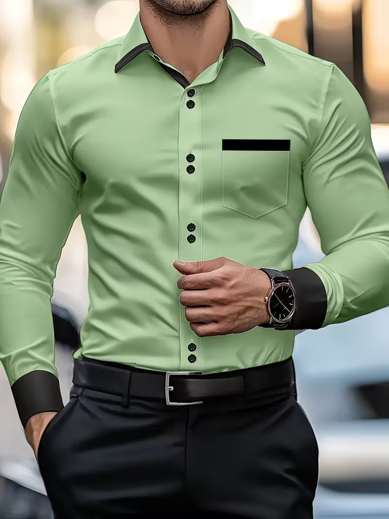 Krispino - Camicia Uomo Elegante Maniche Lunghe Bottoni Chic