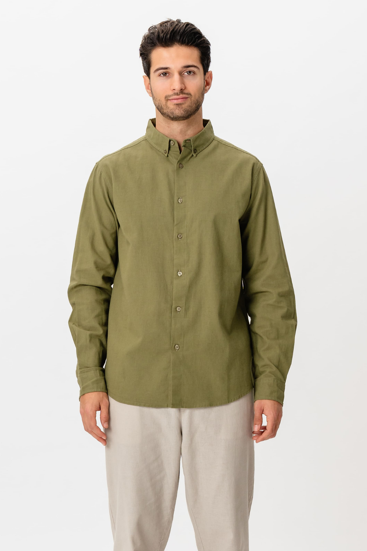 Regino - Camicia Uomo Verde Naturale Fresca Moderna