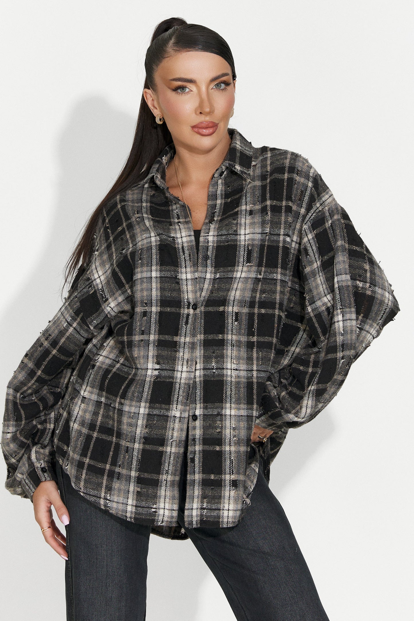 Quineta - Camicia Donna Nera Casual Bogas Moderna Versatile