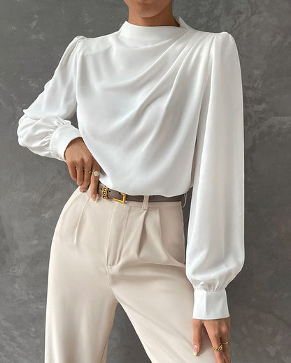Teresa – Blusa Bianca con Rouches e Collo Alto