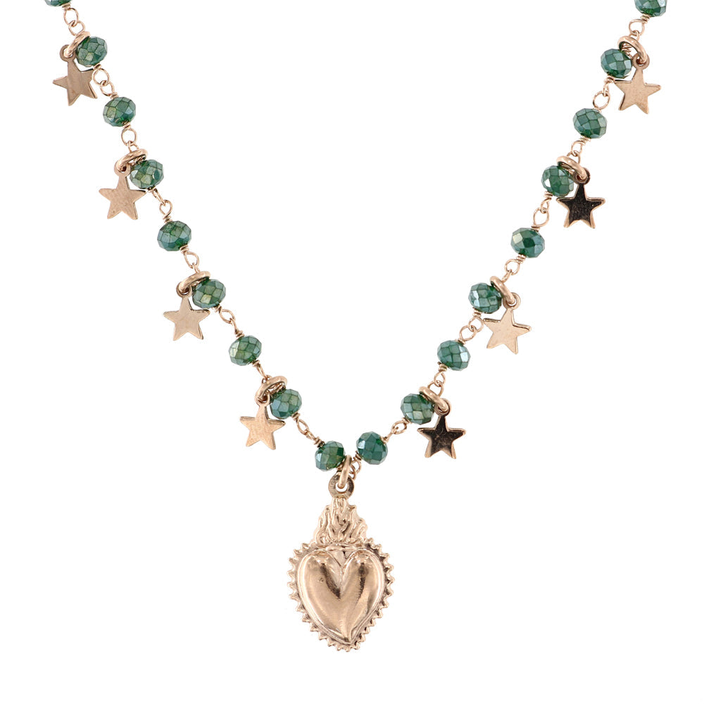 Idalba - Collana Argento Rosa Sacro Cuore Pietre Verdi
