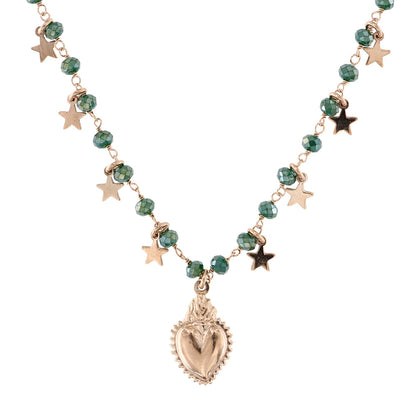 Idalba - Collana Argento Rosa Sacro Cuore Pietre Verdi