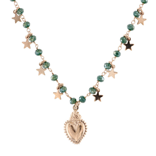 Idalba - Collana Argento Rosa Sacro Cuore Pietre Verdi