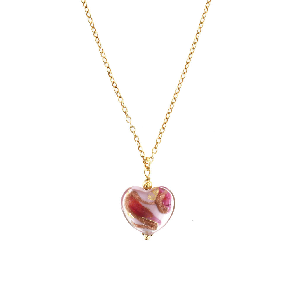 Lolisia - Catenina con Cuore Rosa in Vetro di Murano e Argento