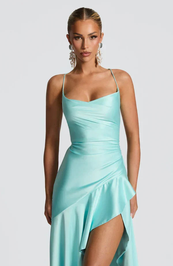 Isabella - Vestito Lungo Spalline Scollo Cascata Volant Donna