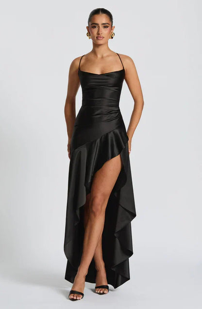 Isabella - Vestito Lungo Spalline Scollo Cascata Volant Donna
