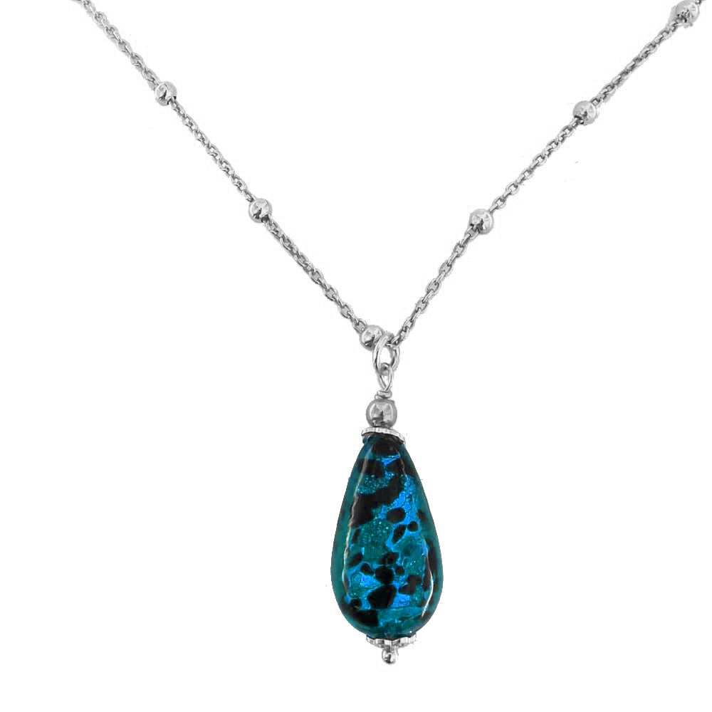 Livita - Collana Pendente Goccia Murano Azzurro Argento