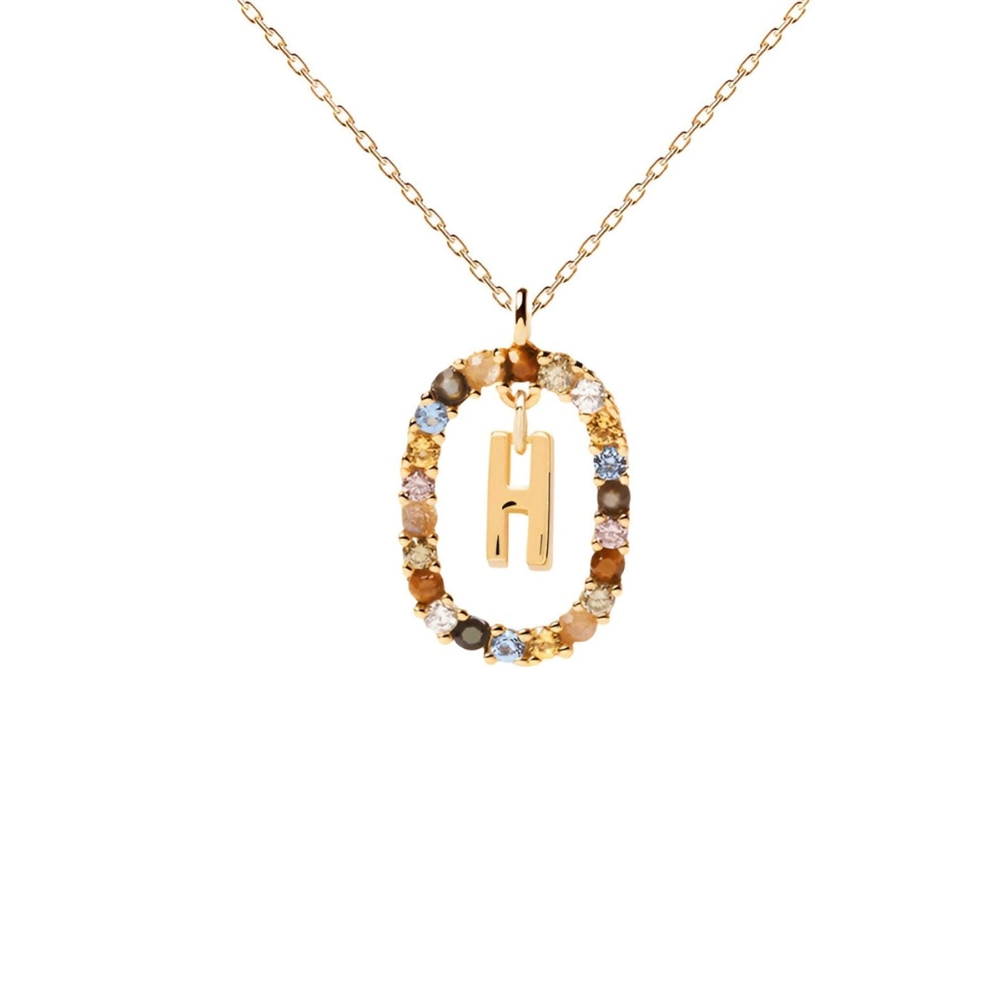 Patrizia – Collana Lettera Donna Argento Placcato Oro Zirconi Multicolori