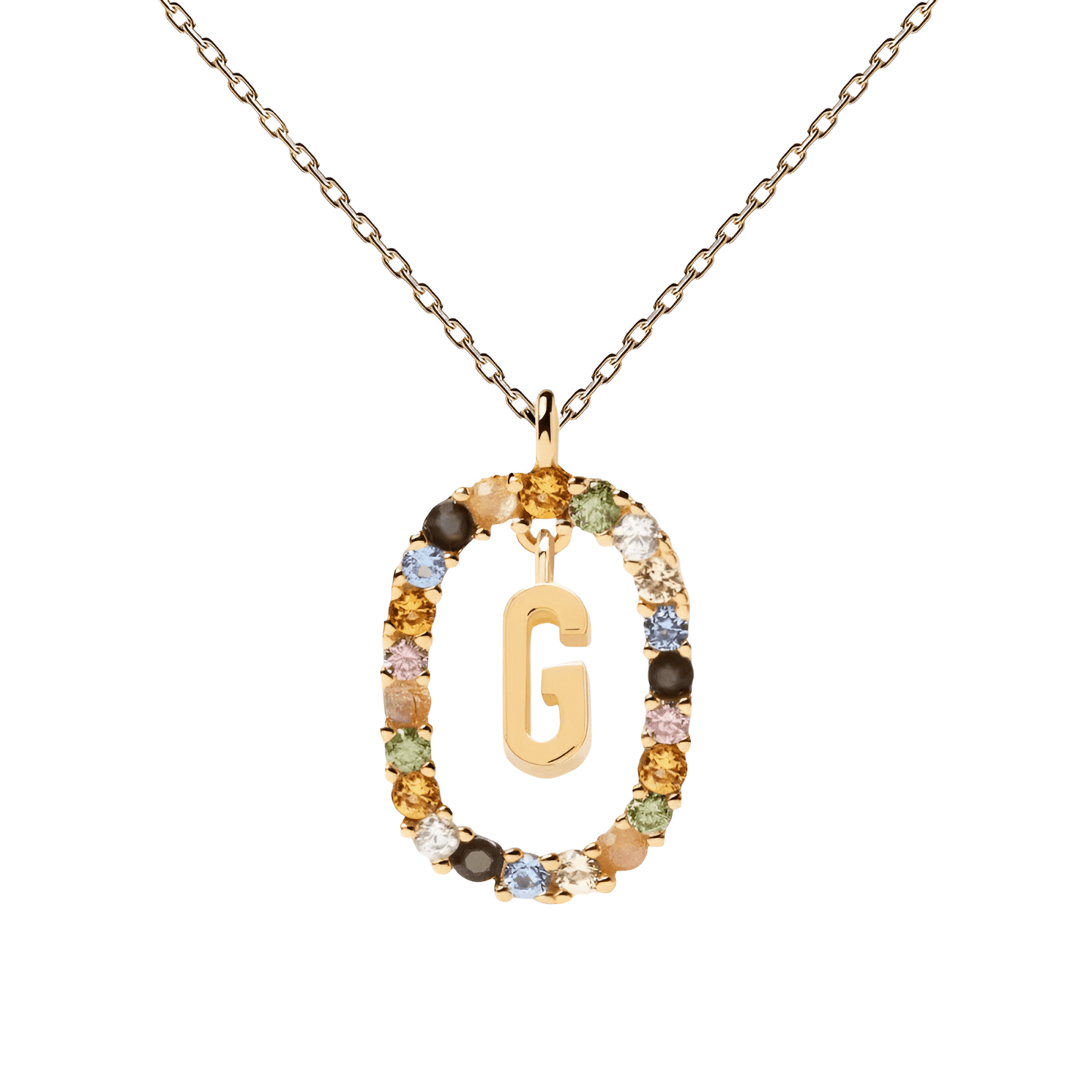 Patrizia – Collana Lettera Donna Argento Placcato Oro Zirconi Multicolori