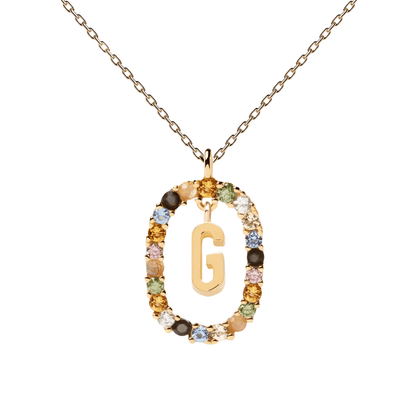 Patrizia – Collana Lettera Donna Argento Placcato Oro Zirconi Multicolori