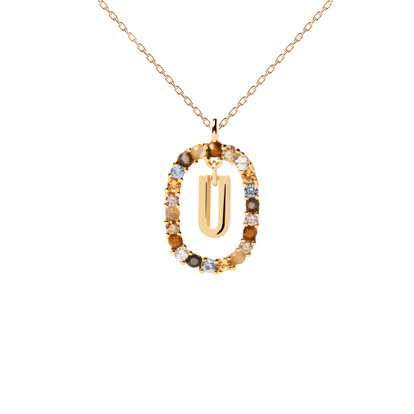 Patrizia – Collana Lettera Donna Argento Placcato Oro Zirconi Multicolori