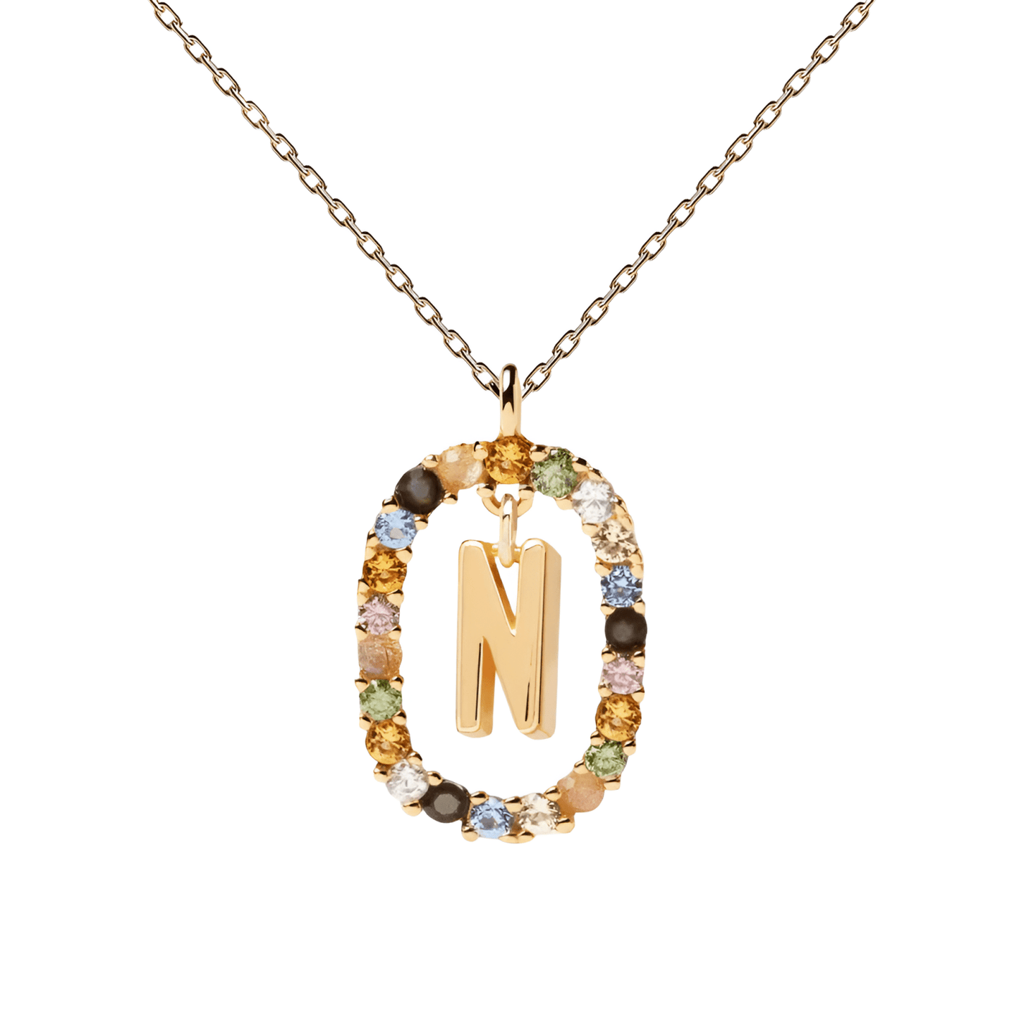 Patrizia – Collana Lettera Donna Argento Placcato Oro Zirconi Multicolori