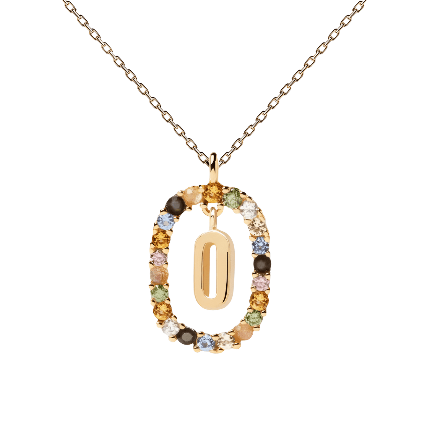 Patrizia – Collana Lettera Donna Argento Placcato Oro Zirconi Multicolori