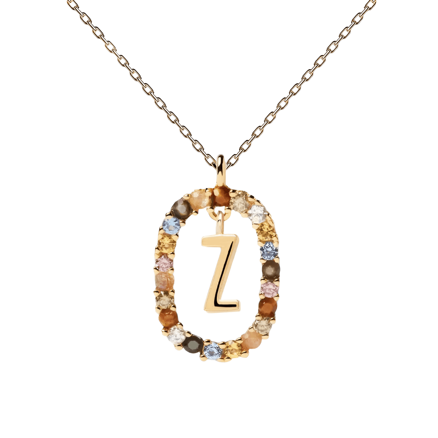 Patrizia – Collana Lettera Donna Argento Placcato Oro Zirconi Multicolori