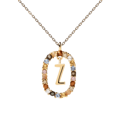 Patrizia – Collana Lettera Donna Argento Placcato Oro Zirconi Multicolori