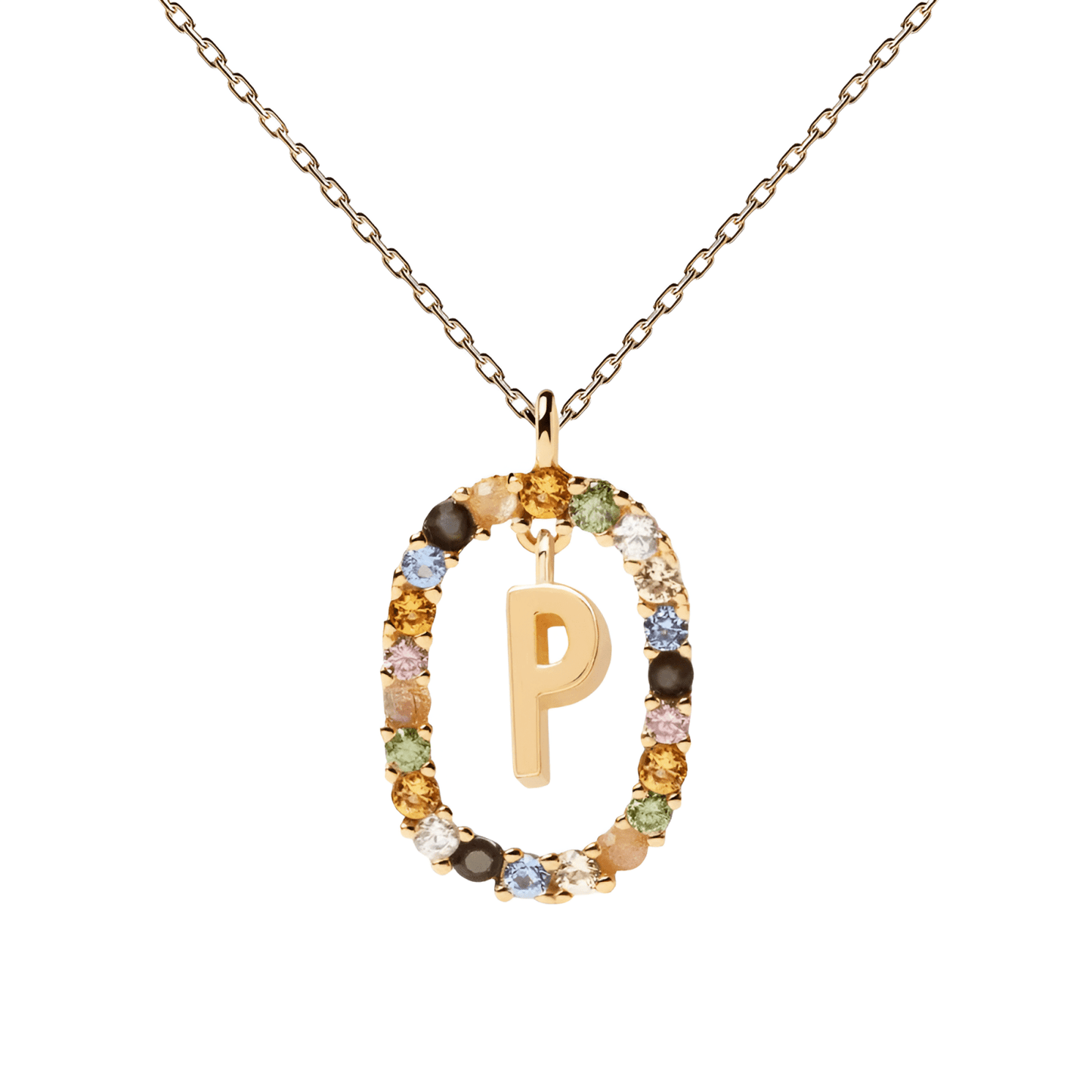 Patrizia – Collana Lettera Donna Argento Placcato Oro Zirconi Multicolori