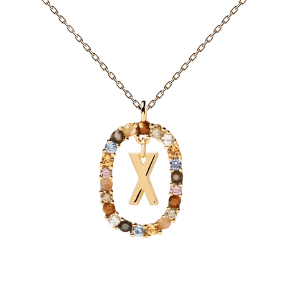 Patrizia – Collana Lettera Donna Argento Placcato Oro Zirconi Multicolori