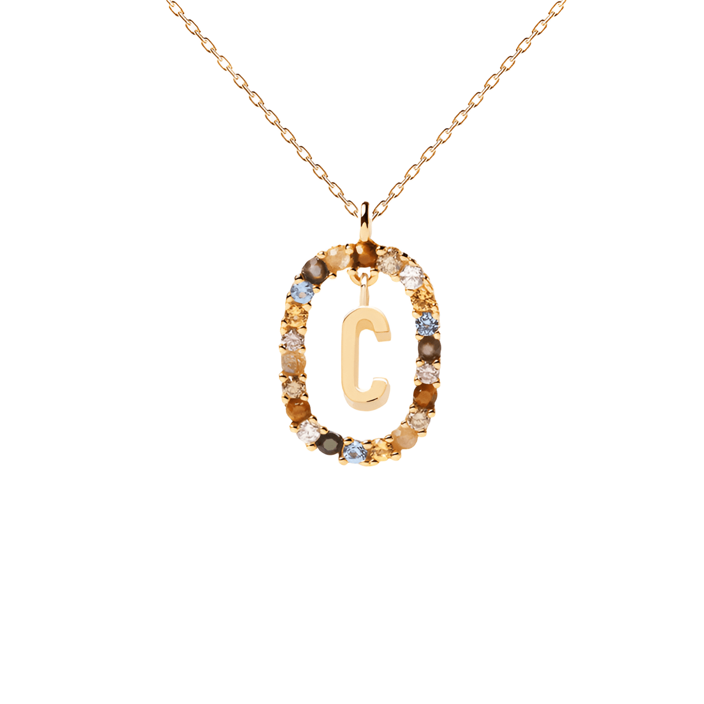 Patrizia – Collana Lettera Donna Argento Placcato Oro Zirconi Multicolori