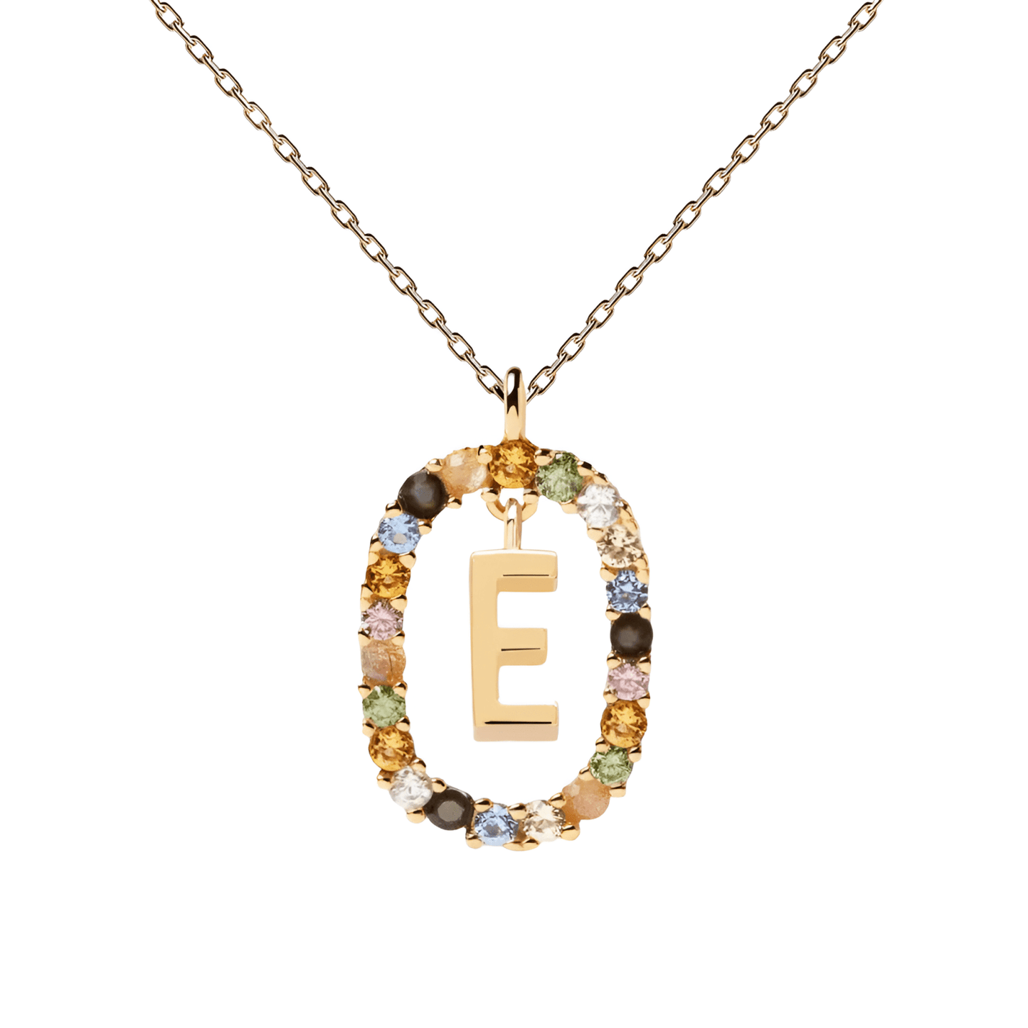 Patrizia – Collana Lettera Donna Argento Placcato Oro Zirconi Multicolori