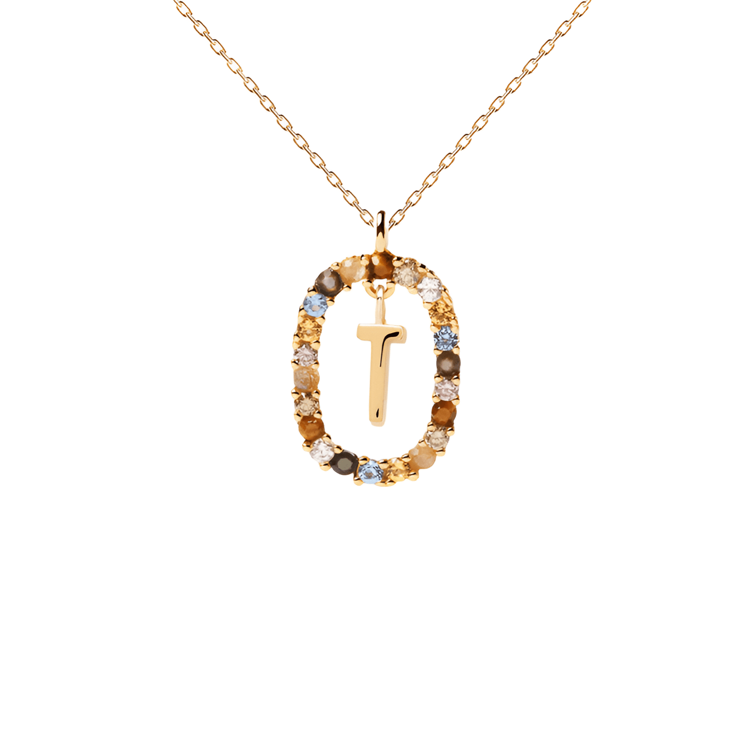 Patrizia – Collana Lettera Donna Argento Placcato Oro Zirconi Multicolori