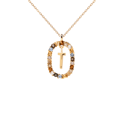 Patrizia – Collana Lettera Donna Argento Placcato Oro Zirconi Multicolori