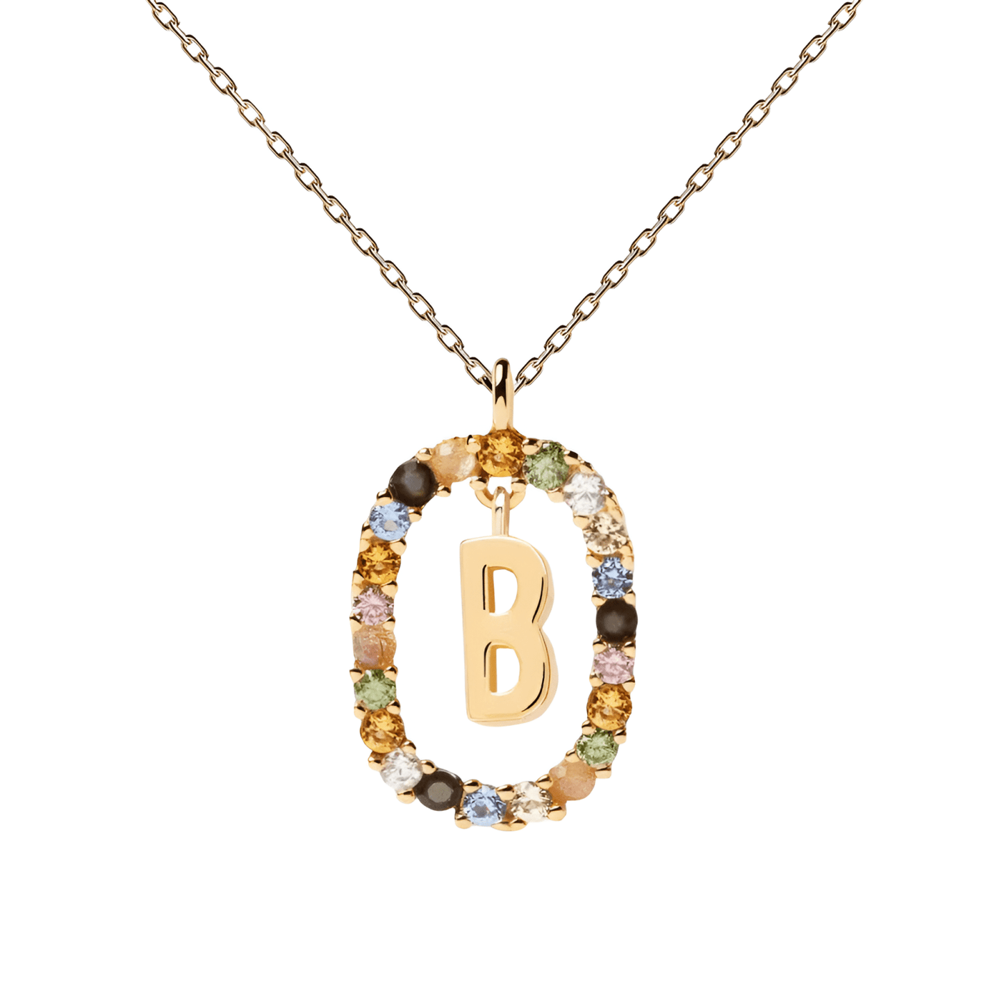 Patrizia – Collana Lettera Donna Argento Placcato Oro Zirconi Multicolori